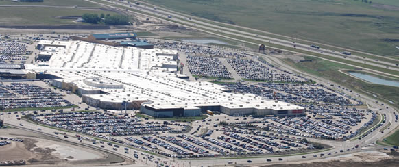 Aerial view of CrossIron Mills outlet shopping mall